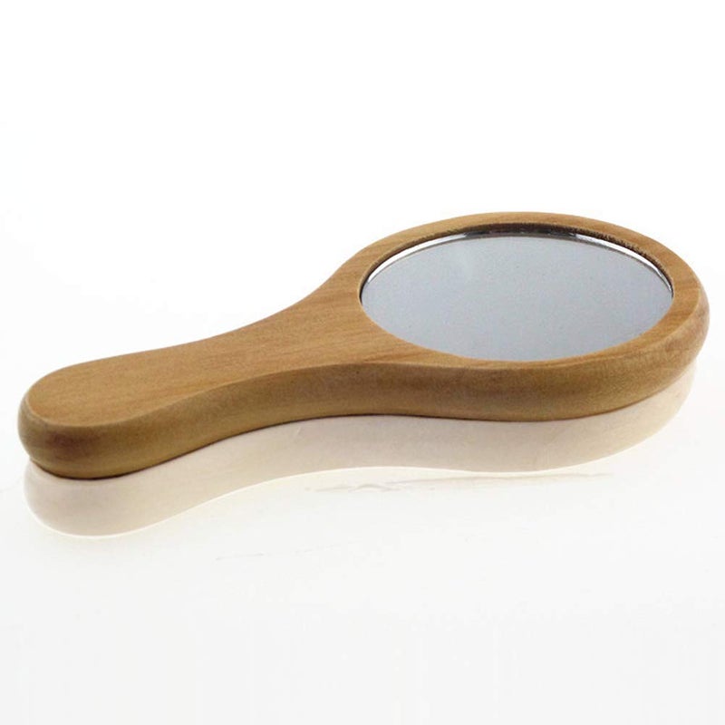 lasenersm 1 Piece Mini Portable Wood Makeup Mirror Handmade Portable Handle Round Cosmetic Mirror with Single Handle Personal Vanity Cosmetic Wooden Handheld Mirror, 7.1x 13.5cm - Image 4